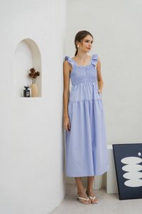 Kataleya Ruffle Smocked Maxi Dress In Blue
