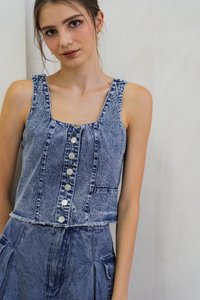 Amberlyn Button Denim Top In Acid Wash (XL)