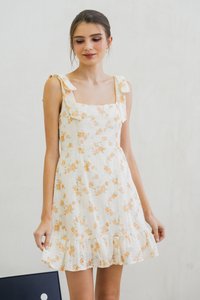 Coretta Eyelet Embroidery Ribbon Dress In Yellow