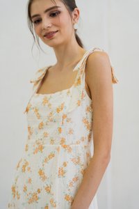 Coretta Eyelet Embroidery Ribbon Dress In Yellow