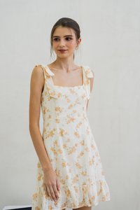 Coretta Eyelet Embroidery Ribbon Dress In Yellow