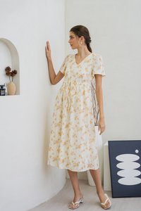Coretta Eyelet Embroidery Drawstring Maxi Dress In Yellow (XS)
