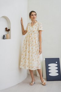 Coretta Eyelet Embroidery Drawstring Maxi Dress In Yellow (XS)