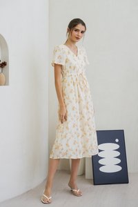 Coretta Eyelet Embroidery Drawstring Maxi Dress In Yellow (XS)