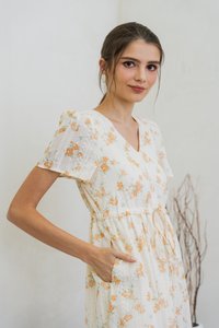 Coretta Eyelet Embroidery Drawstring Maxi Dress In Yellow (XS)