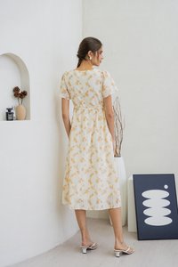 Coretta Eyelet Embroidery Drawstring Maxi Dress In Yellow (XS)