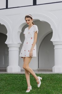 Dalia Overlap Embroidery Dress Romper In White (XS)