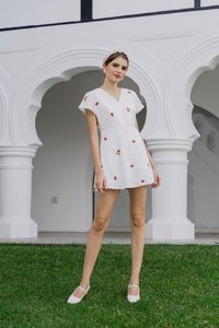 Dalia Overlap Embroidery Dress Romper In White (XS)