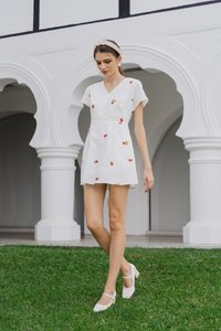 Dalia Overlap Embroidery Dress Romper In White (XS)
