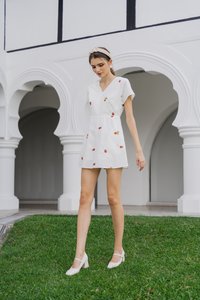 Dalia Overlap Embroidery Dress Romper In White (XS)