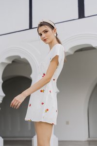 Dalia Overlap Embroidery Dress Romper In White (XS)