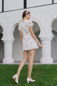 Dalia Overlap Embroidery Dress Romper In White (XS)