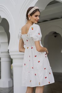 Dalia Puff Sleeves Embroidery Dress In White