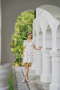 Dalia Puff Sleeves Embroidery Dress In White