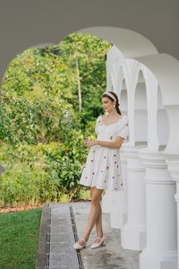 Dalia Puff Sleeves Embroidery Dress In White