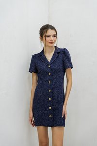 Kylee Tuxedo Tweed Dress In Navy (XS)