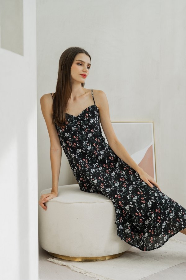 Sylvie Camisole Floral Midi Dress In Black (XS)