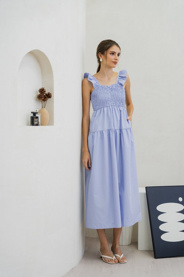 Kataleya Ruffle Smocked Maxi Dress In Blue