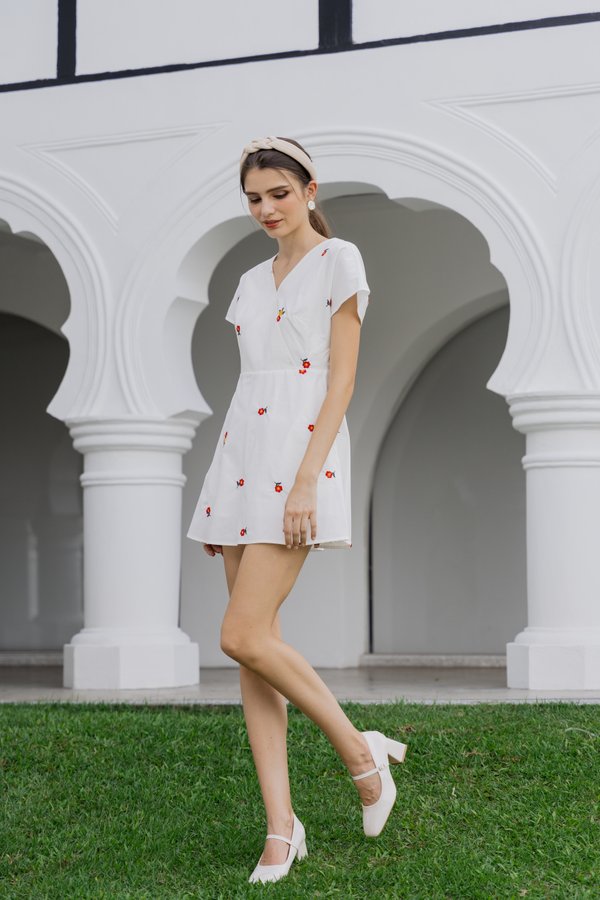 Dalia Overlap Embroidery Dress Romper In White (XS)