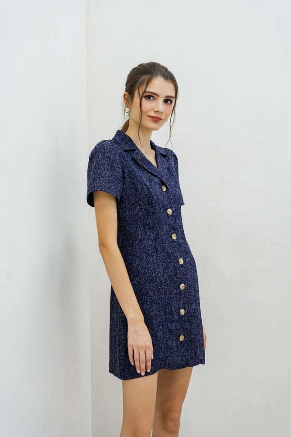 Kylee Tuxedo Tweed Dress In Navy (XS)