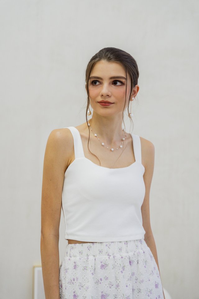 Angelica Padded Ribbed Crop Top In White