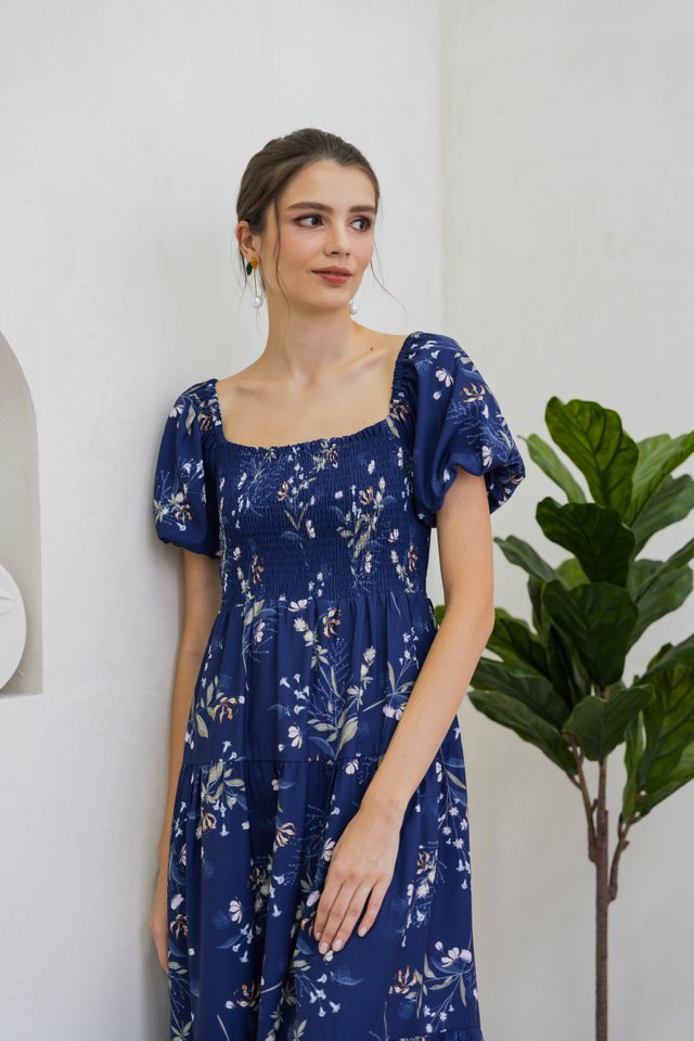 Aleena Smocked Tiered Maxi Dress In Navy (XS)