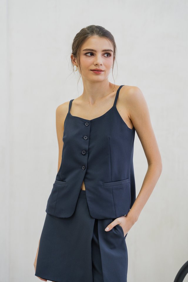 Liberty Vest Button Top In Gunmetal