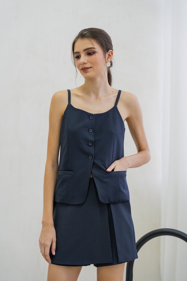Liberty Vest Button Top In Gunmetal