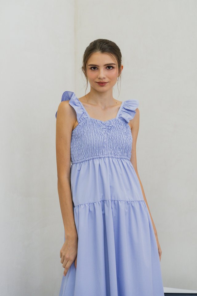 Kataleya Ruffle Smocked Maxi Dress In Blue
