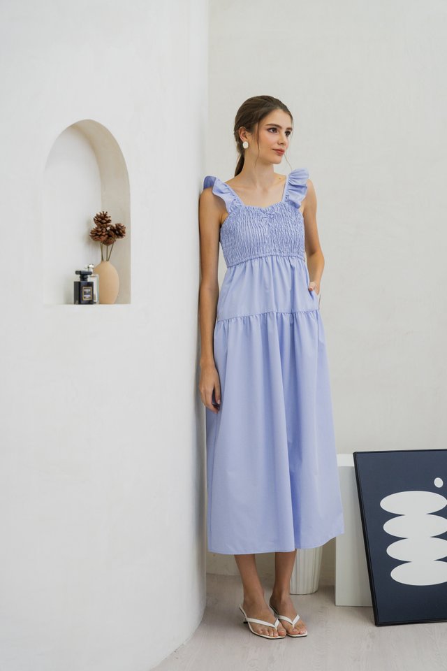 Kataleya Ruffle Smocked Maxi Dress In Blue