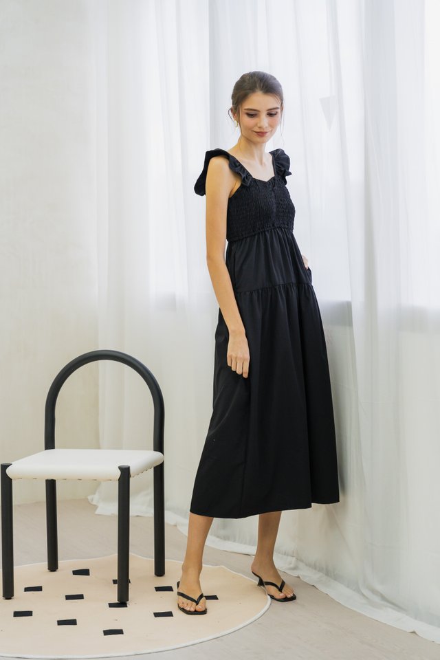 Kataleya Ruffle Smocked Maxi Dress In Black