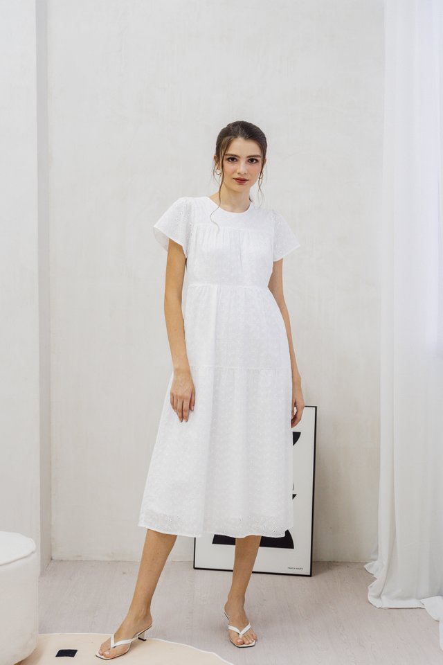 Theodora Eyelet Maxi Dress In White