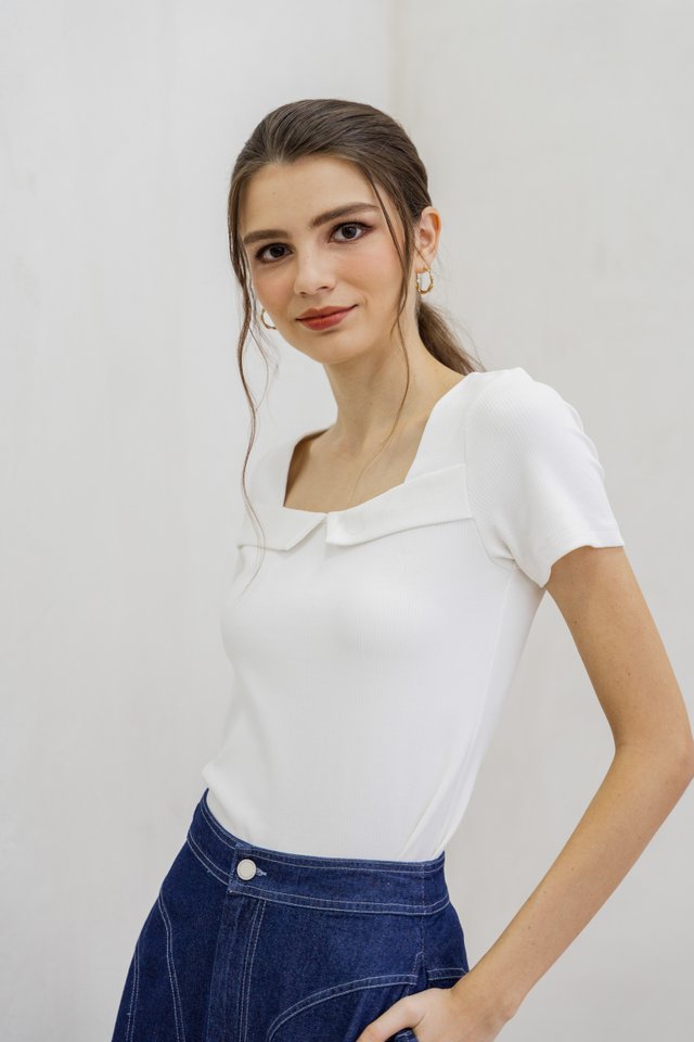 Branca Ribbed Cotton Top In White