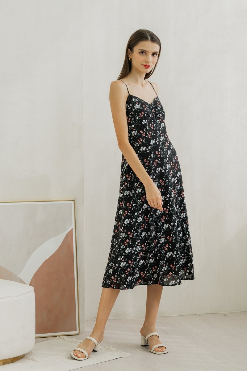Sylvie Camisole Floral Midi Dress In Black (XS)