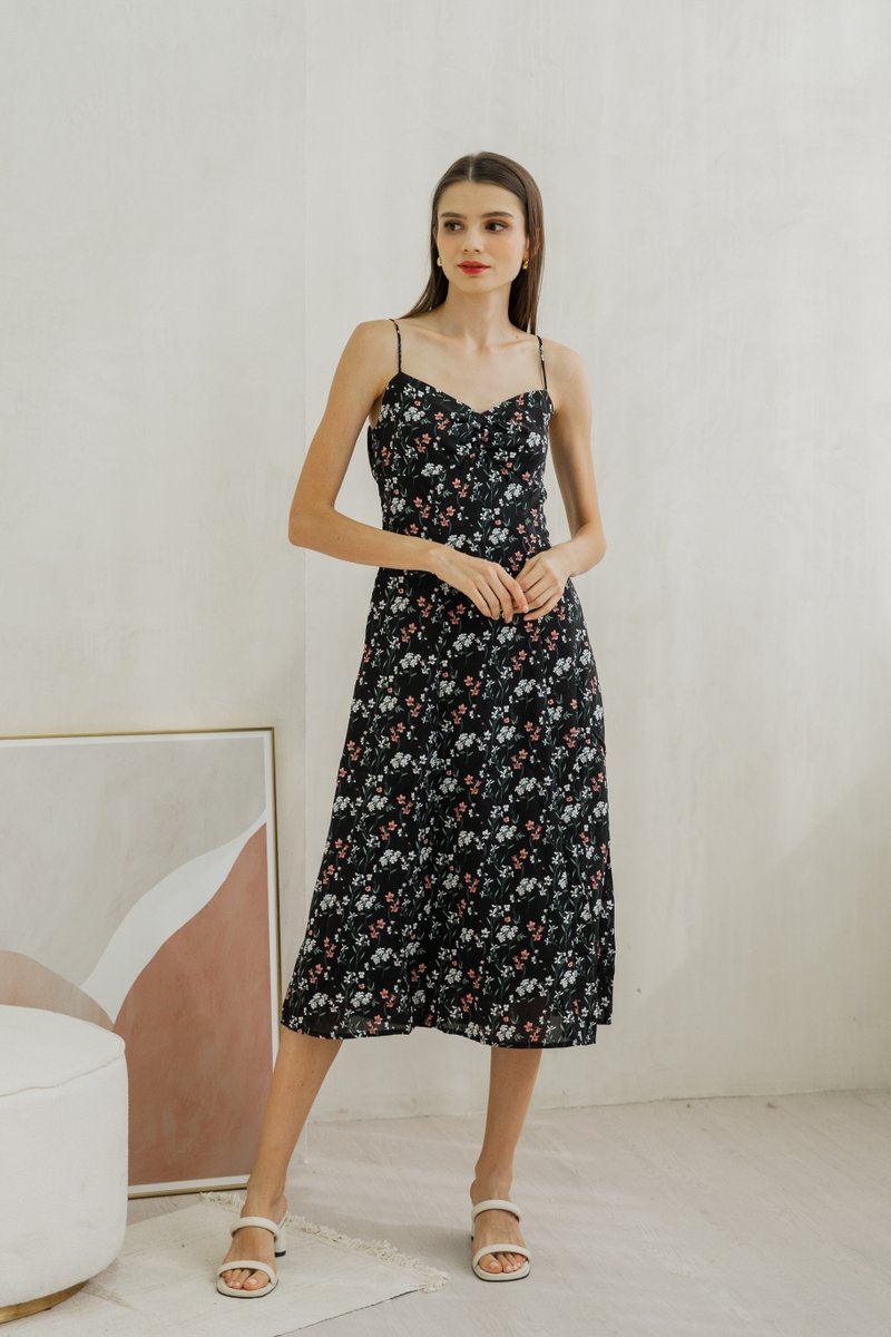 Sylvie Camisole Floral Midi Dress In Black (XS)
