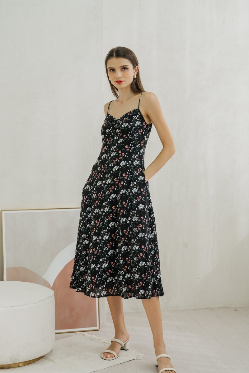 Sylvie Camisole Floral Midi Dress In Black (XS)
