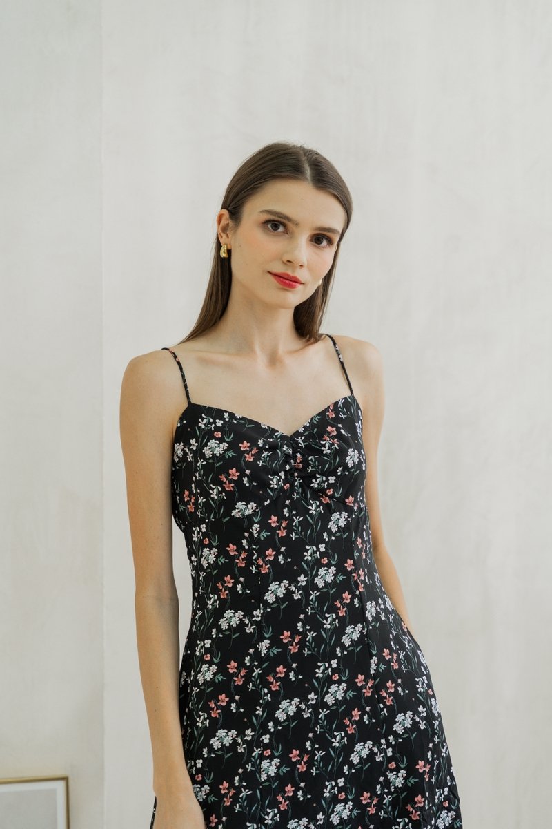 Sylvie Camisole Floral Midi Dress In Black (XS)