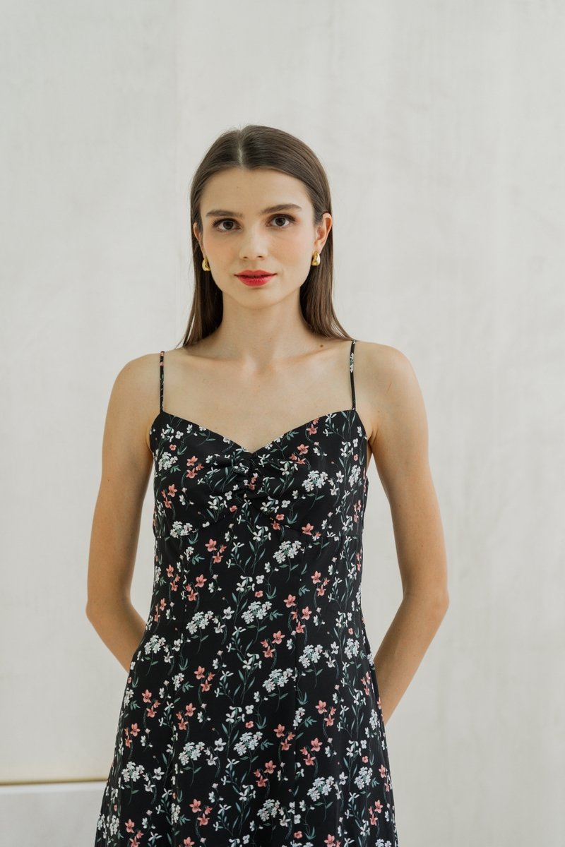 Sylvie Camisole Floral Midi Dress In Black (XS)