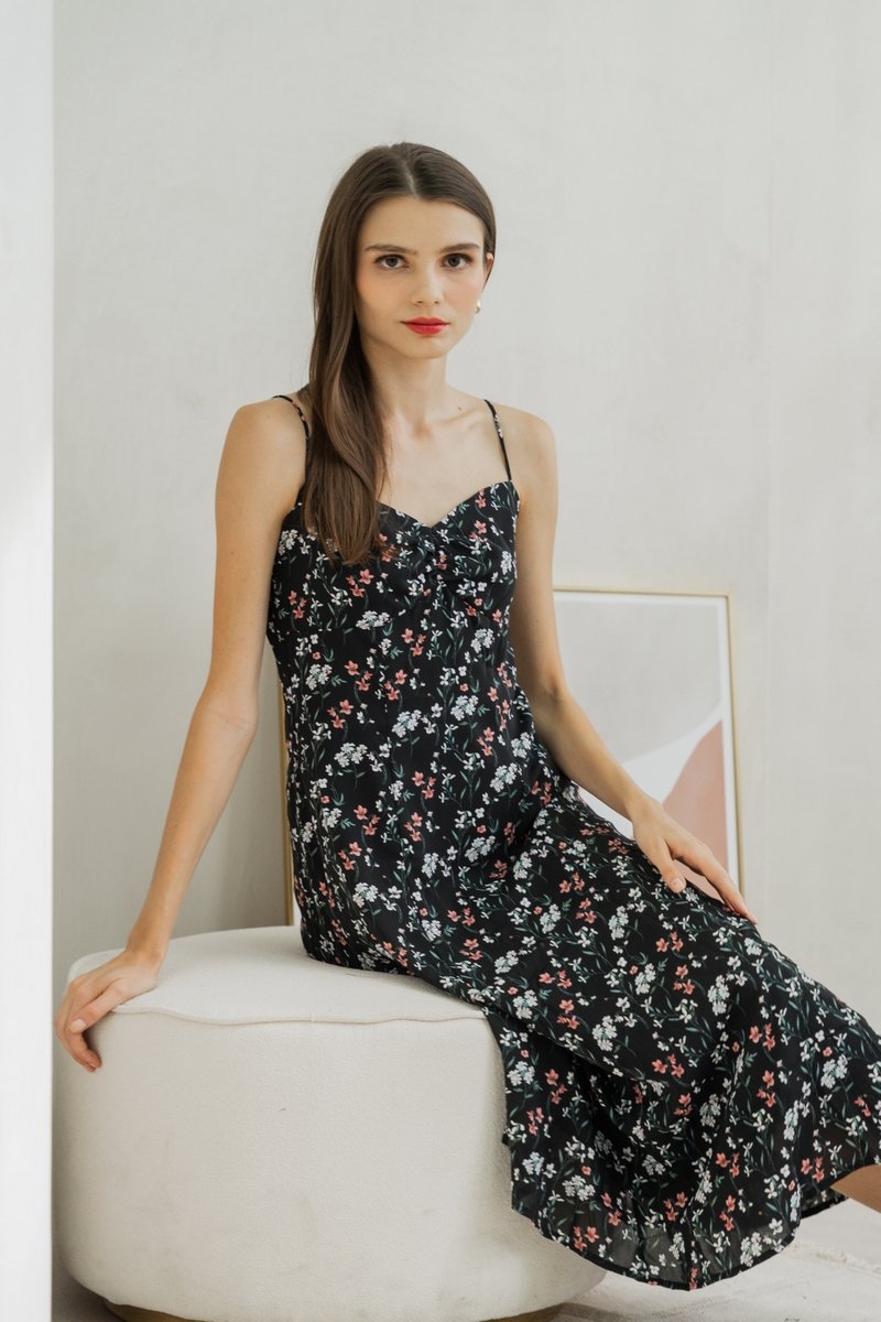 Sylvie Camisole Floral Midi Dress In Black (XS)