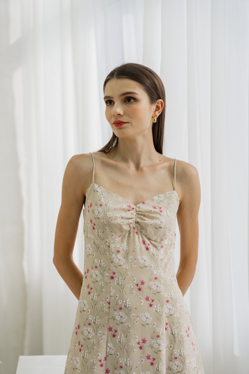Sylvie Camisole Floral Midi Dress In Cream (XS)