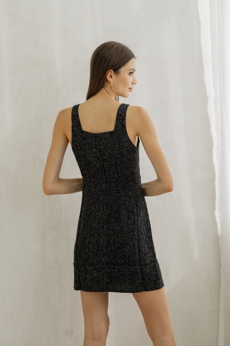 Haisley Tweed Gold Button Dress In Black (XS)