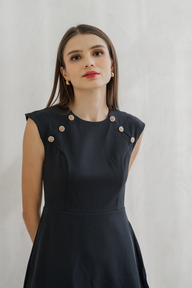 Jolene Gold Button Dropwaist Dress In Gunmetal (XS)