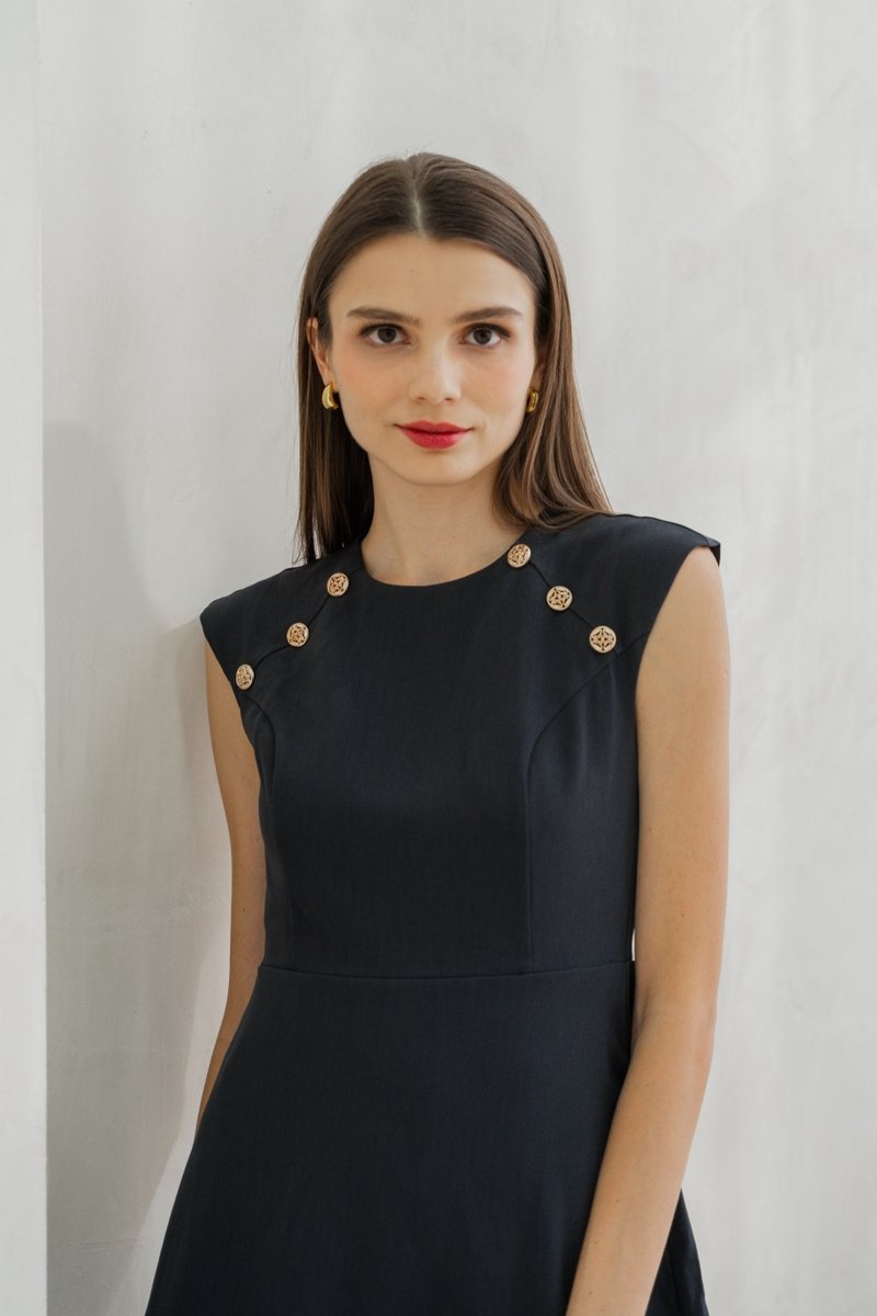 Jolene Gold Button Dropwaist Dress In Gunmetal (XS)