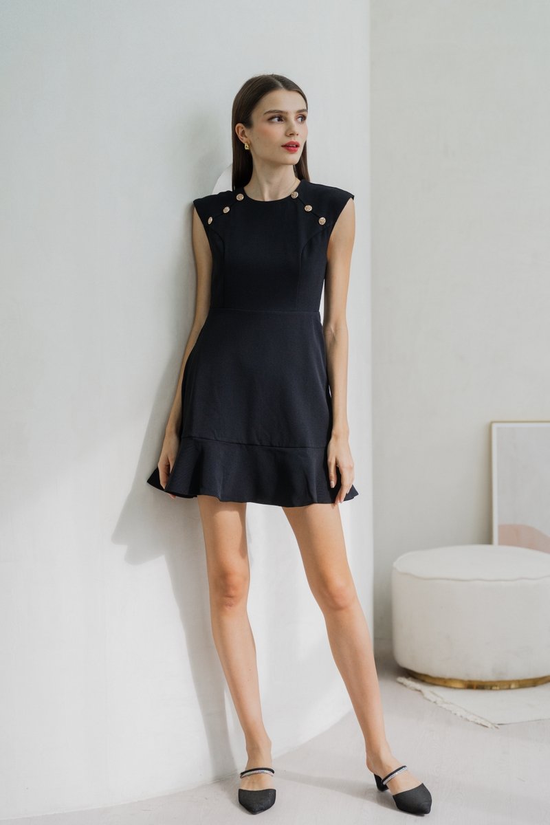 Jolene Gold Button Dropwaist Dress In Black (XS)