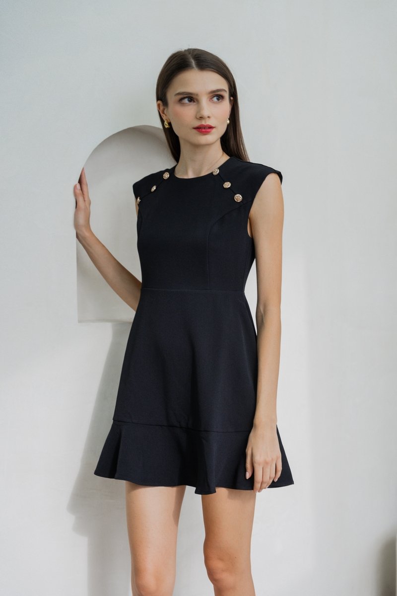 Jolene Gold Button Dropwaist Dress In Black (XS)
