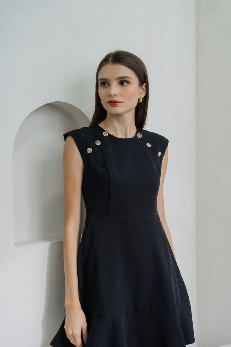 Jolene Gold Button Dropwaist Dress In Black (XS)