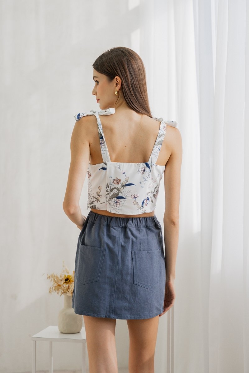 Aleena Self Tie Floral Crop Top In White