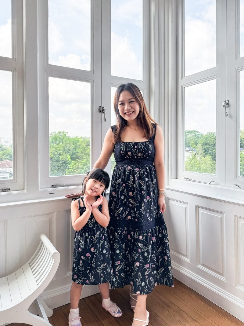 Lenora Self Tie Ribbon Kids Dress In Navy