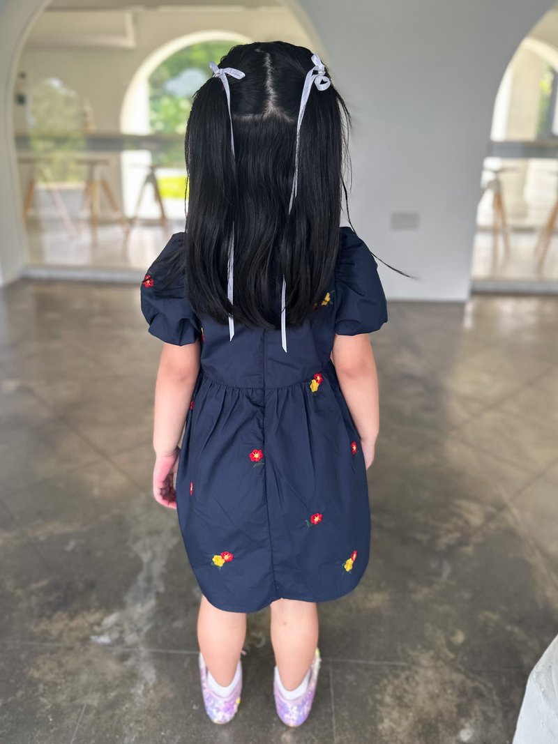 Dalia Embroidery Floral Kids Dress In Navy