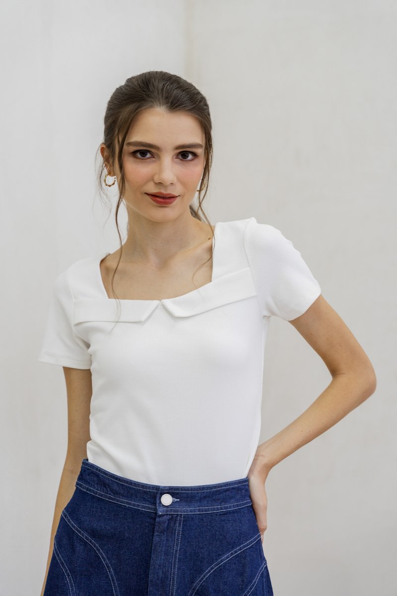 Branca Ribbed Cotton Top In White (XS)